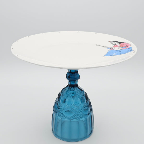 Hand Painted Qajar Taar with Blue Glass Stand