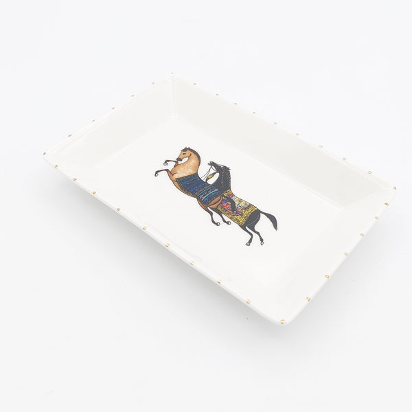 Torkaman Horses Rectangular Jewelry Dish with Gold