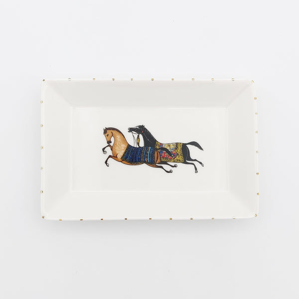 Torkaman Horses Rectangular Jewelry Dish with Gold