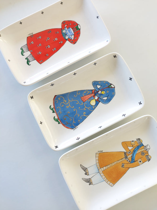 Qajar Outfit in red hand painted rectangular dish