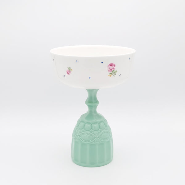 Pink Rose Bowl with Long Glass Stand