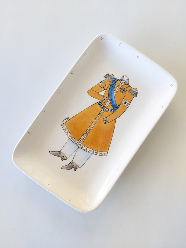 Qajar Army style hand painted dish with gold touches