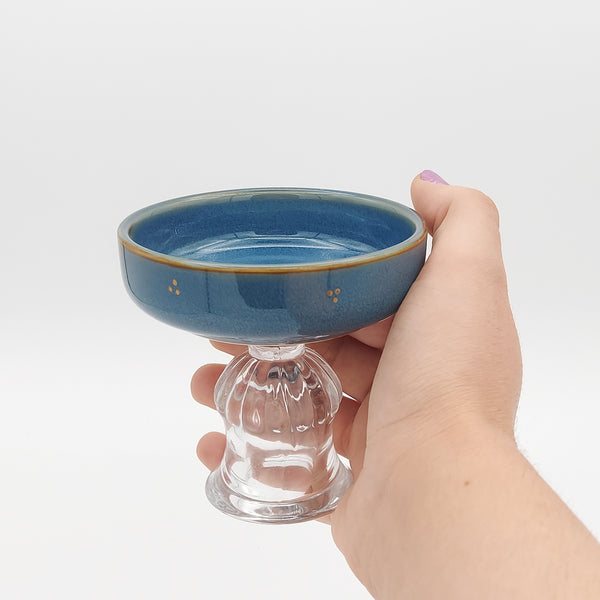 Small Ocean Bowl With Glass Stand & Gold Touches