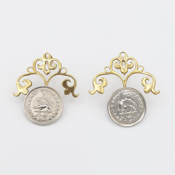 Pahlavi Coin Brass Earring Persian Motif
