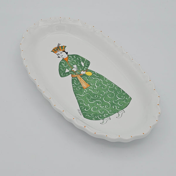 Hand-Painted Qajar Character Oval Dish