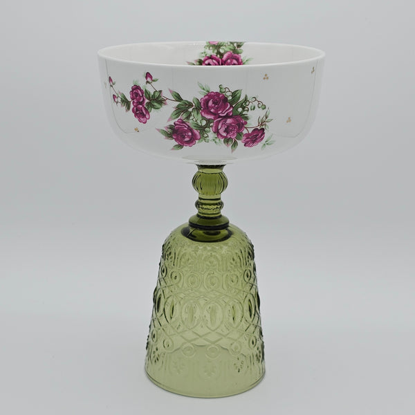 Golesorkhi Bowl With Gold Touches & Green Glass Stand