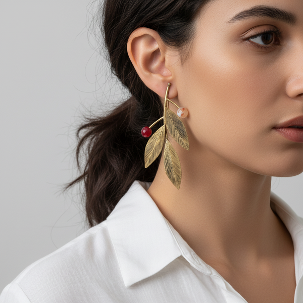 Asymmetrical Autumn Leaves Brass Earrings
