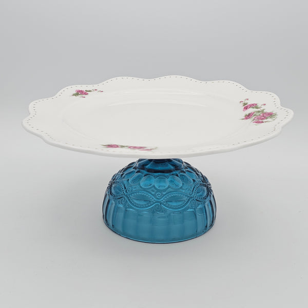 Wavy Rim Golesorkhi Plate With Gold Touches & Blue Glass Stand