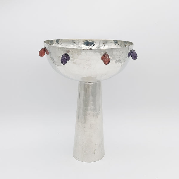 Footed Copper Bowl Adorned with Droplets