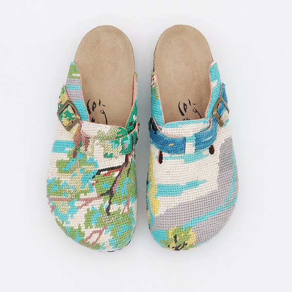 Grey & Light Blue Vintage Gobelin Sandals [Size 7.5]