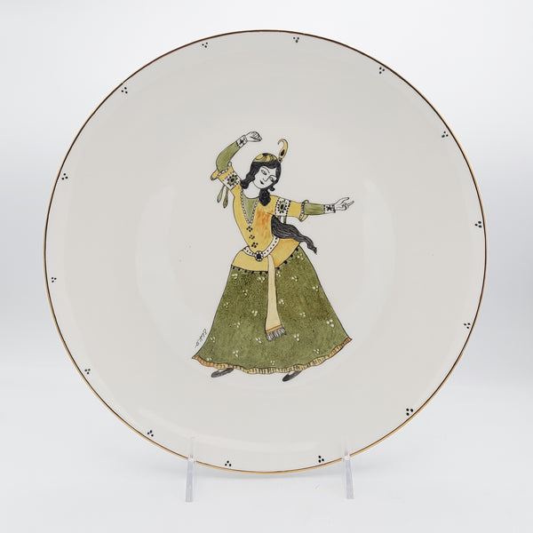 Hand Painted Dancing Qajar Lady Plate with Golden Rim