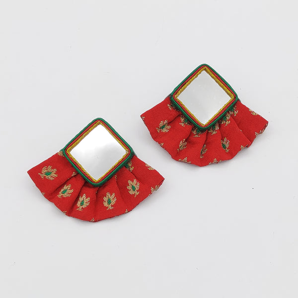 Diamond Mirror Earrings with Pleated Skirt