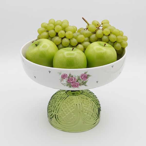 Golesorkhi Shallow Bowl With Olive Green Glass Stand