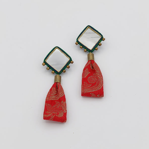Diamond Mirror Earrings with Fabric