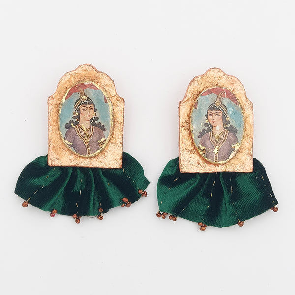 Qajar Lady Paper Mache Earring with Velvet Fabric