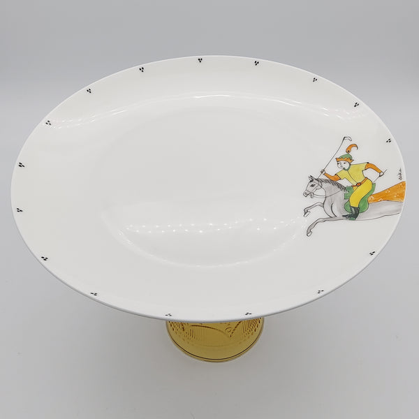 Hand Painted Chogan Serving Plate with Amber Glass Stand