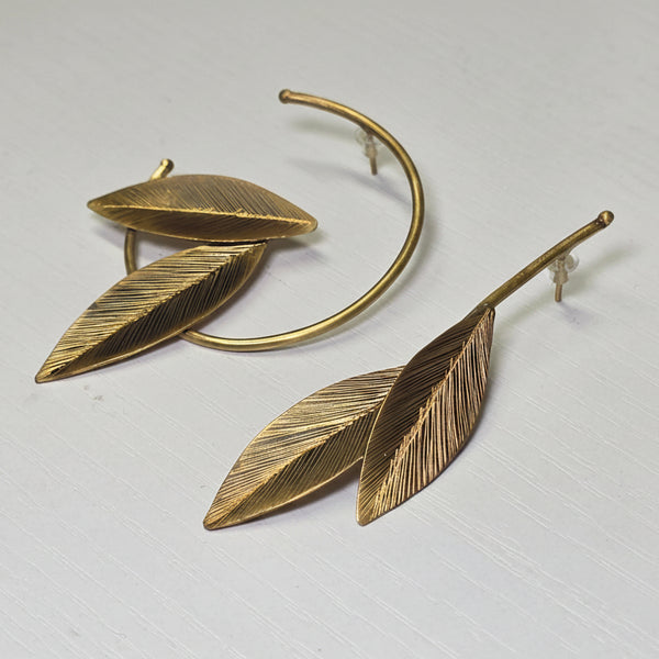 Asymmetrical Leaves Brass Earrings