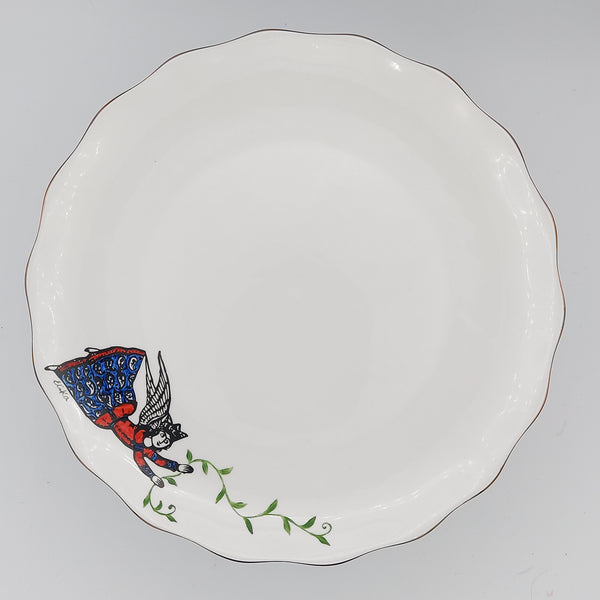 Hand Painted Persian Angel Serving Dish with Glass Stand