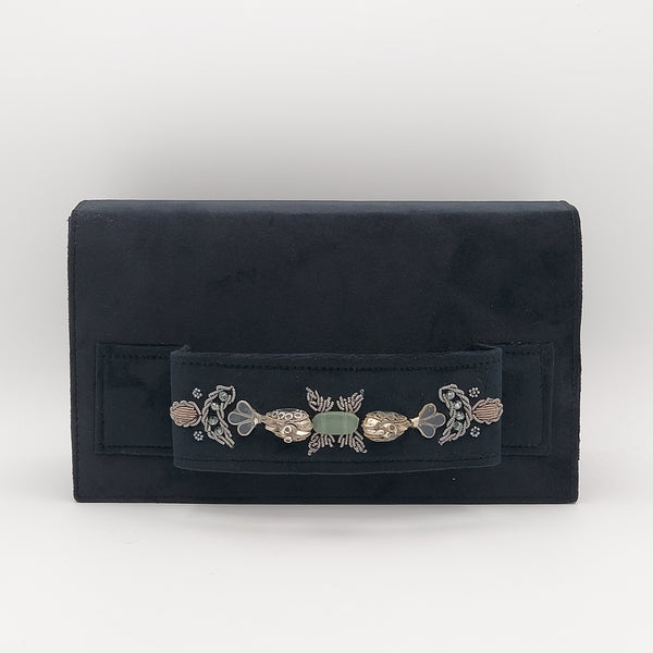 Black Amood Clutch with Aquamarine (Bird & Flower)