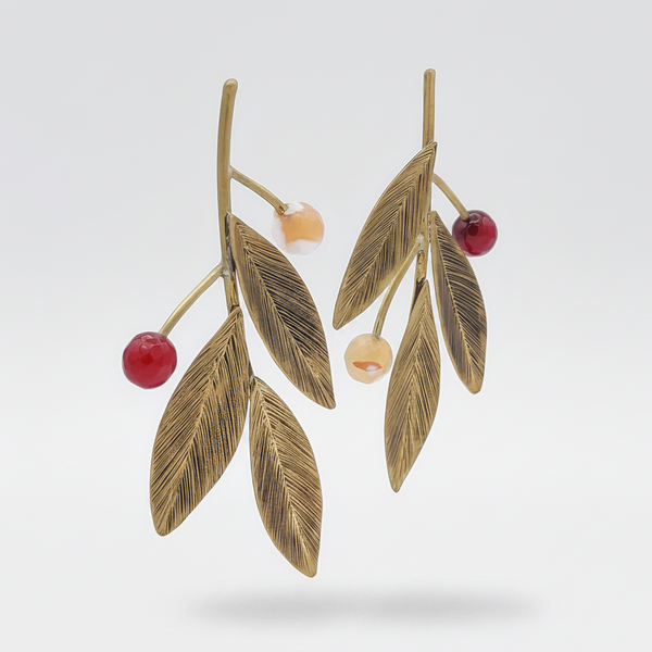 Asymmetrical Autumn Leaves Brass Earrings
