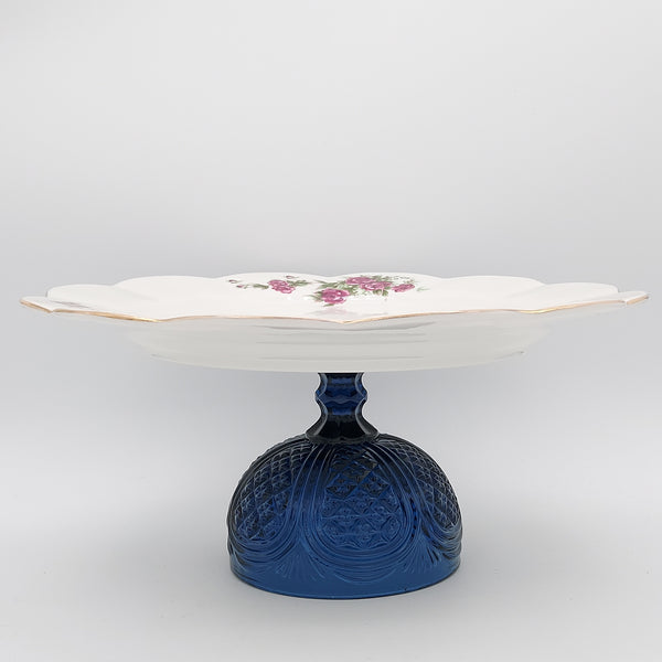 Wavy Rim Golesorkhi Plate With Blue Glass Stand