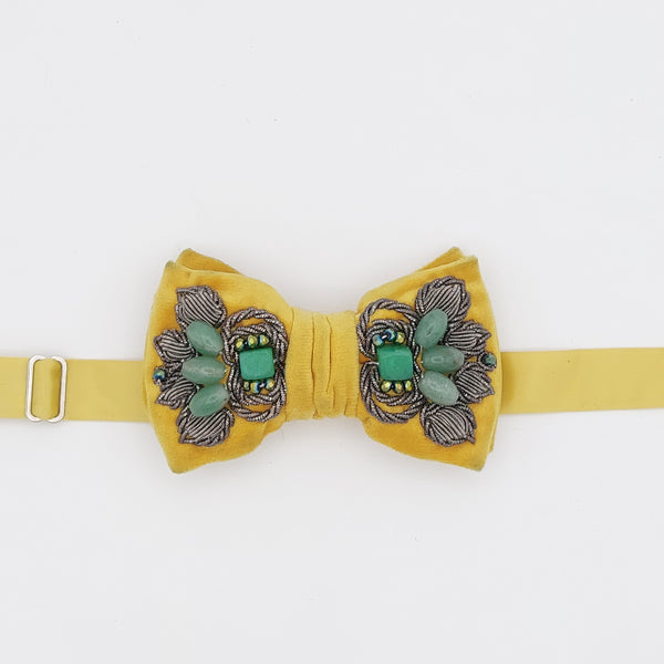 Yellow Nader Classic Bowtie with Jade & Aquamarine