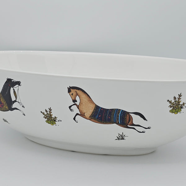 Torkaman Horses Oval Large Ceramic Bowl