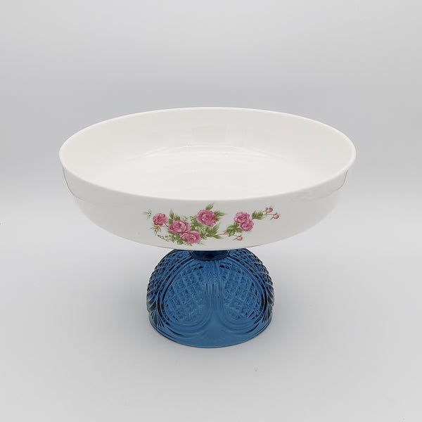 Golesorkhi Large Shallow Bowl With Short Blue Glass Stand