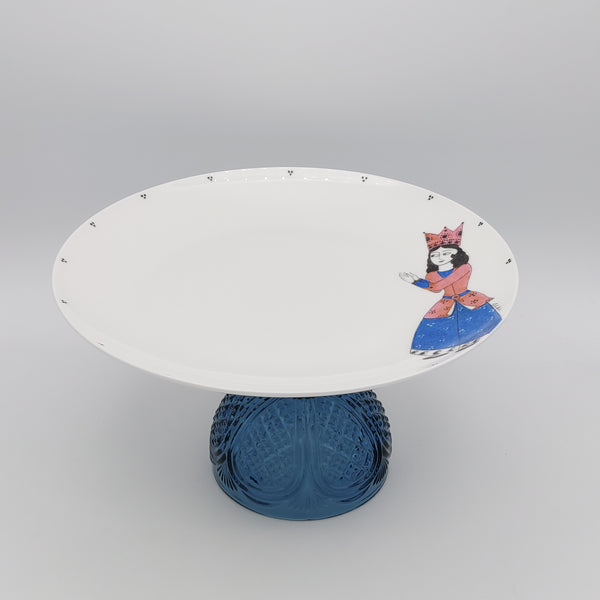Qajar Pink Lady Round Plate with Blue Glass Stand