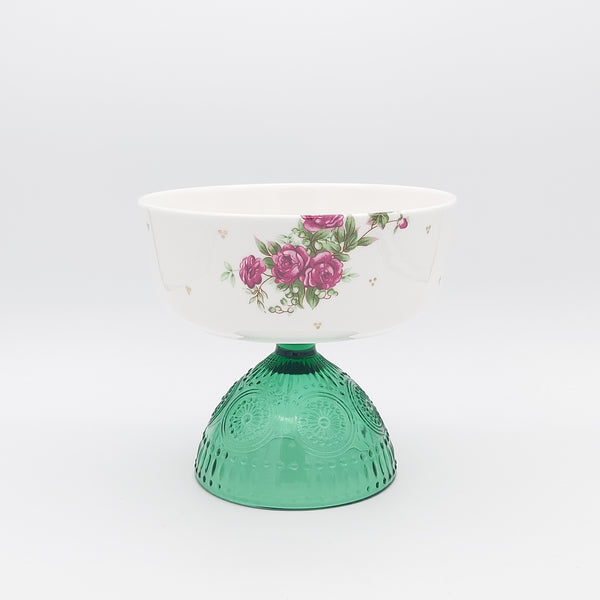 Golesorkhi Bowl with Green Glass Stand and Gold Touches