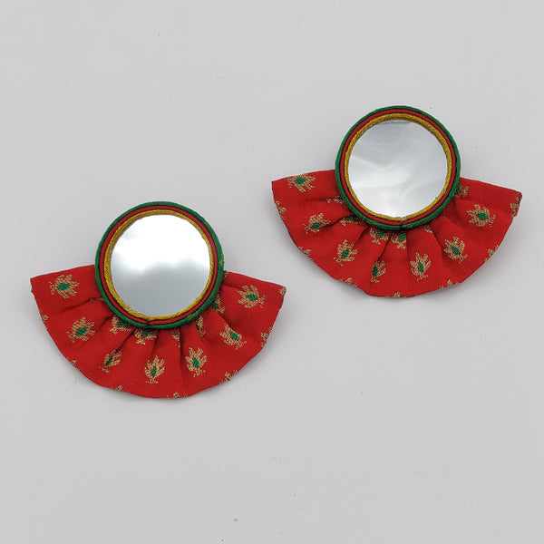 Circle Mirror Earrings with Short Pleated Skirt