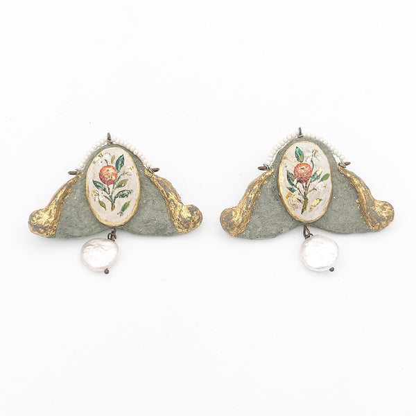 Vintage Flower Pattern Paper Mache Earring