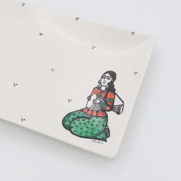 Daf & Tonbak Qajar Lady Rectangular Dish with Dots
