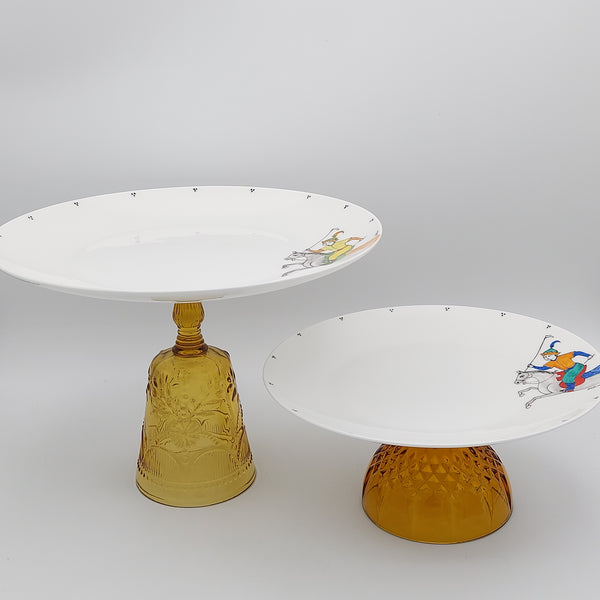 Hand Painted Chogan Serving Plate with Amber Glass Stand