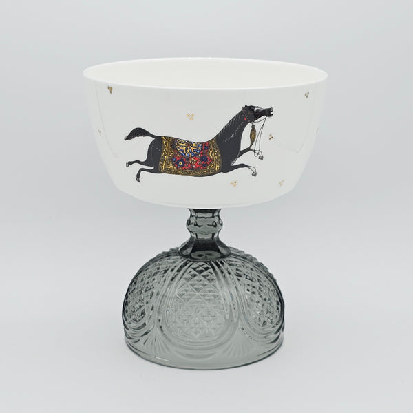 Torkaman Horse Deep Bowl with Grey Stand