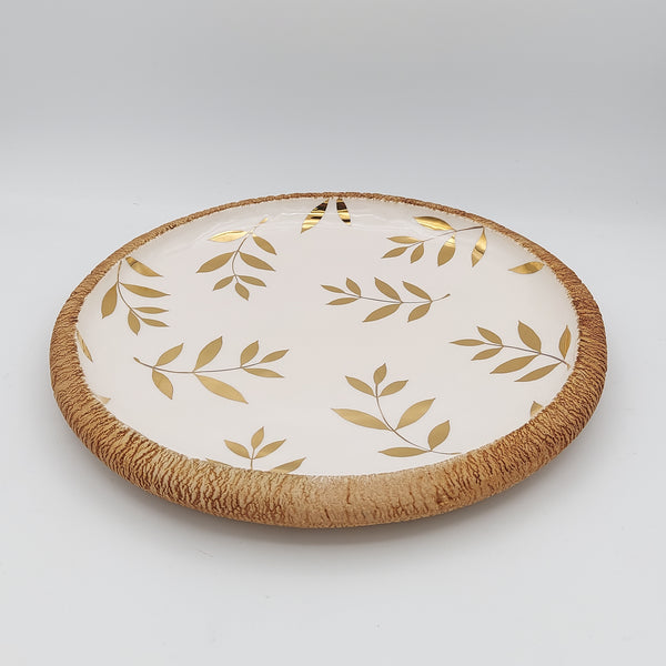Golden Leaves Ceramic & Wood Serving Platter