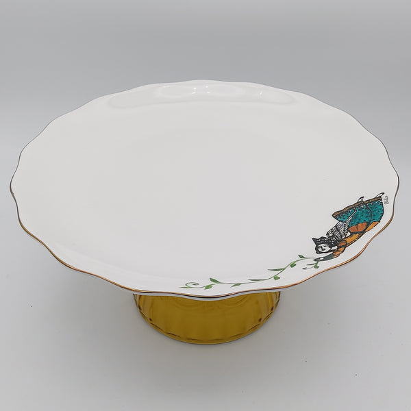 Hand Painted Persian Angel Serving Dish with Glass Stand