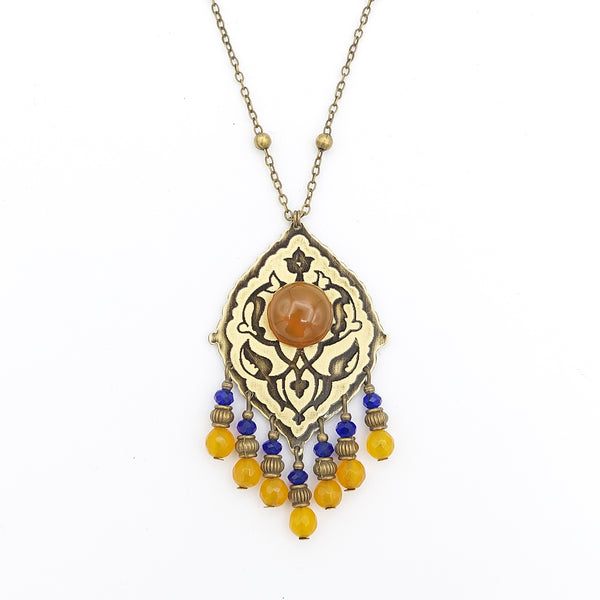 Persian Motif Brass Long Necklace