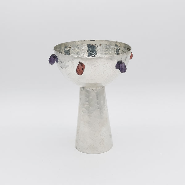 Footed Copper Bowl Adorned with Droplets