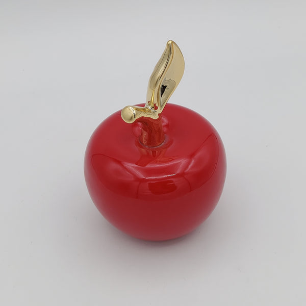 Red Ceramic Apple with Gold-Colored Leaf