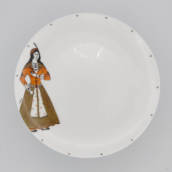 Hand Painted Qajar Lady Serving Plate with Olive Green Glass Stand