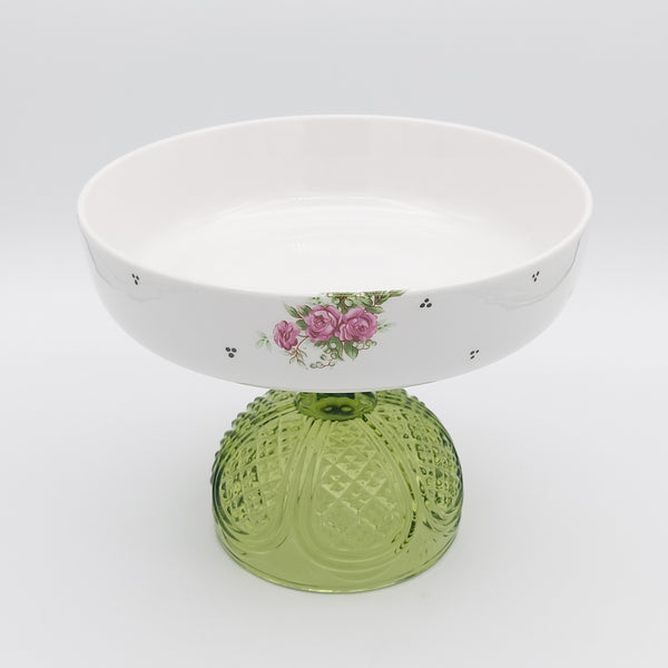 Golesorkhi Shallow Bowl With Olive Green Glass Stand
