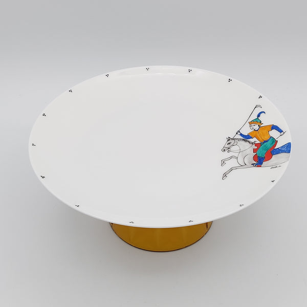 Hand Painted Chogan Serving Plate with Amber Glass Stand