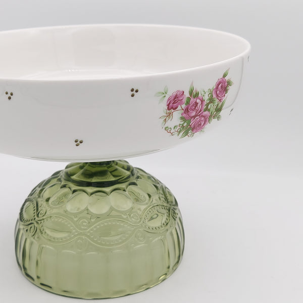 Golesorkhi Shallow Bowl With Olive Green Glass Stand