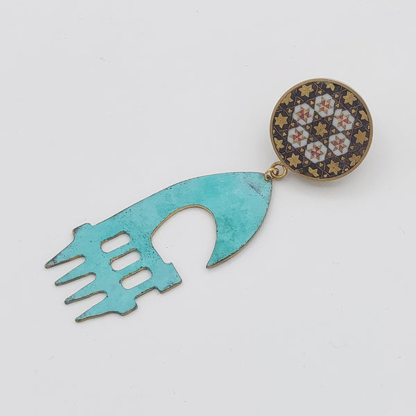 Large Ax Head Brass-Blue Patina Earring