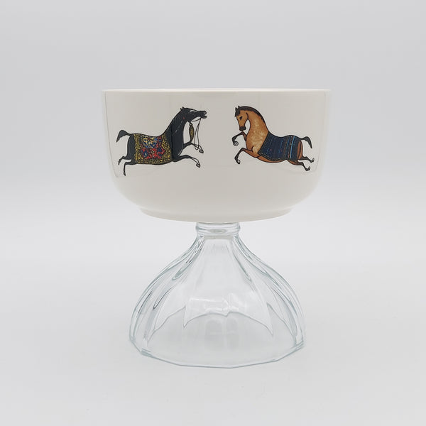 Torkaman Horses Small Bowl With Clear Glass Stand