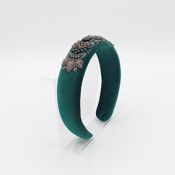 Dark Green Naazbanoo Hairband with Black Stone