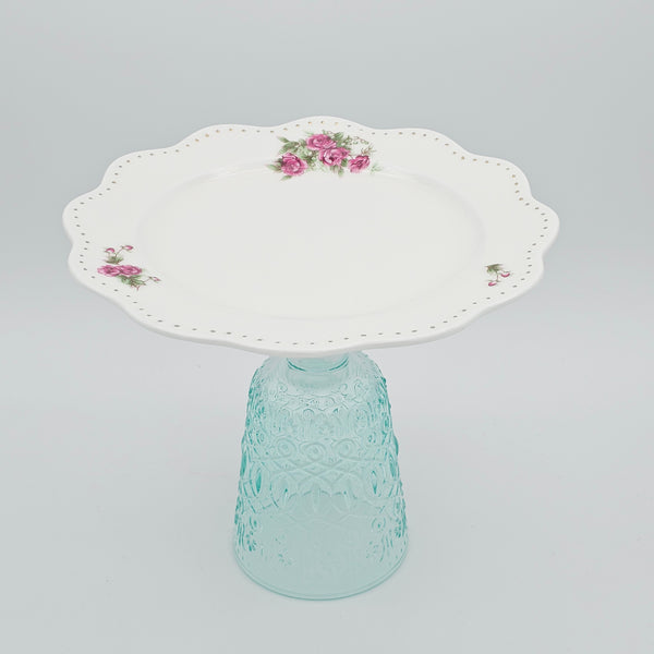 Wavy Rim Medium Golesorkhi Plate With Gold Touches & Turquoise Glass Stand