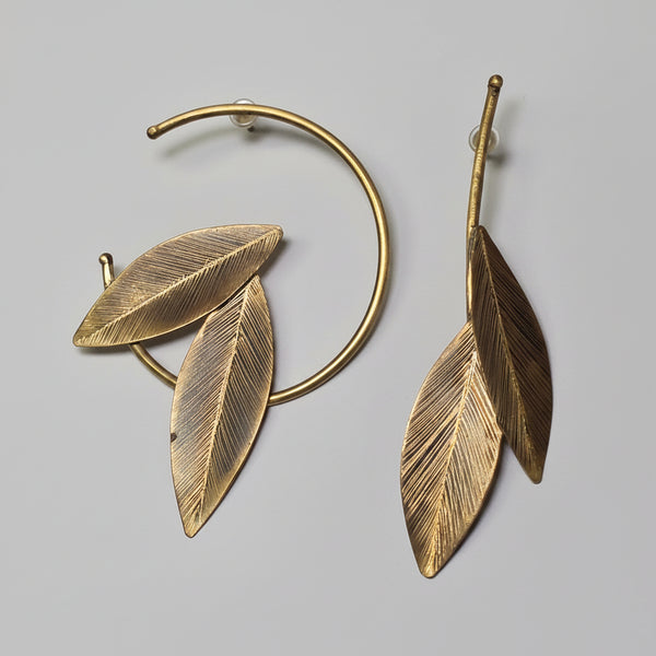 Asymmetrical Leaves Brass Earrings