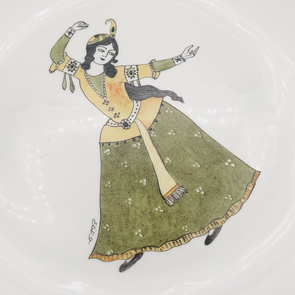 Hand Painted Dancing Qajar Lady Plate with Golden Rim